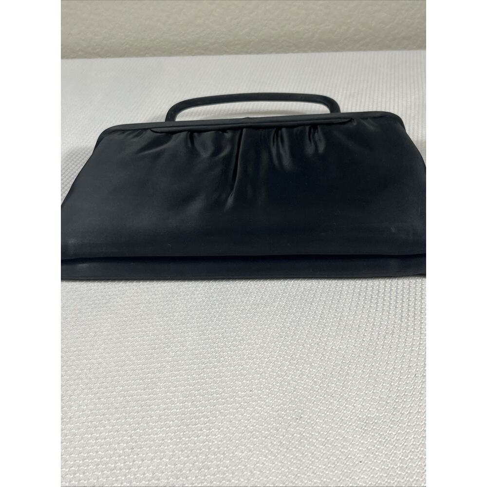 Classy Vintage Madane USA 1940s Clutch Black Satin bag, Gold hardware Pristine - Picture 5 of 14